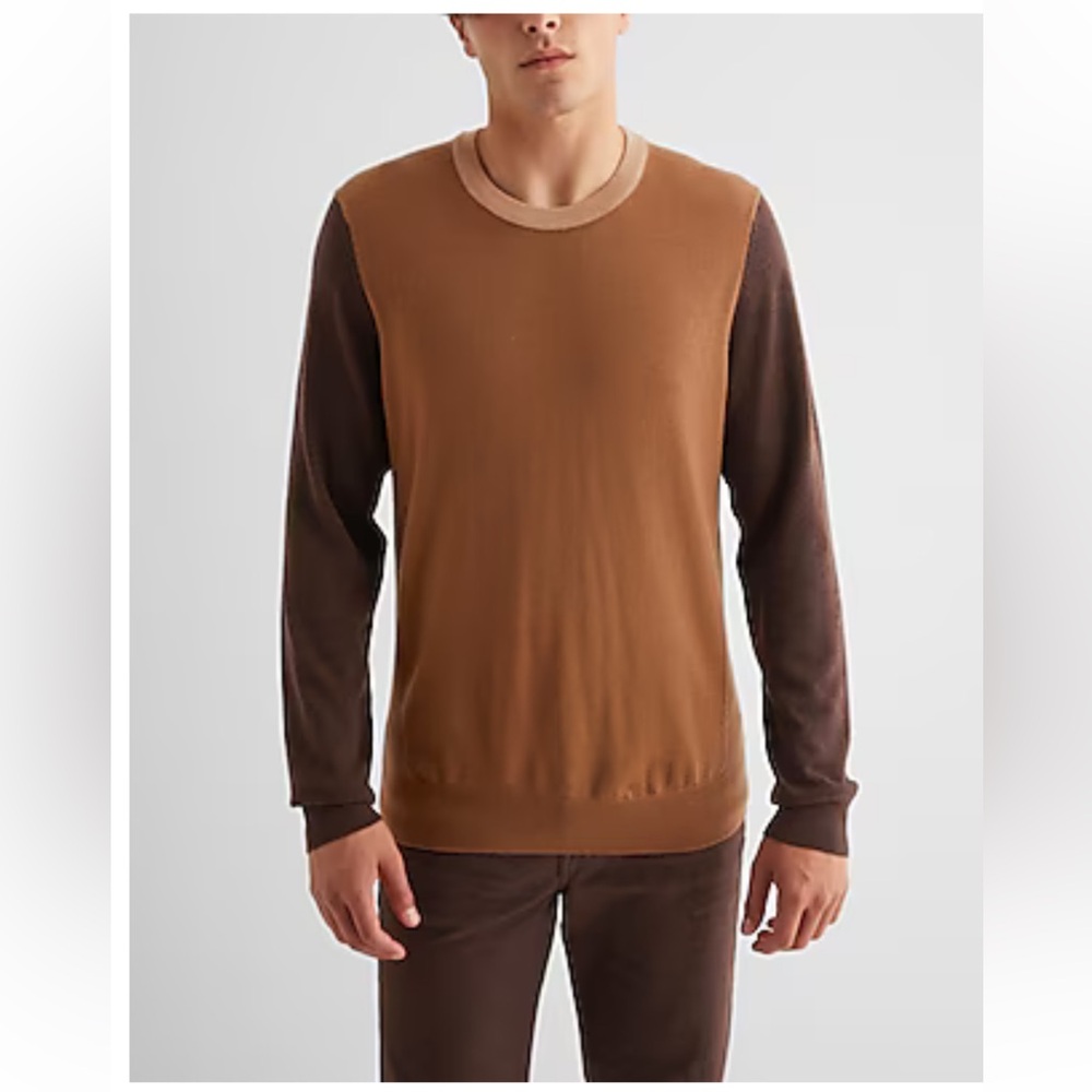 EXPRESS COLOR BLOCK CREW NECK MERINO WOOL SWEATER